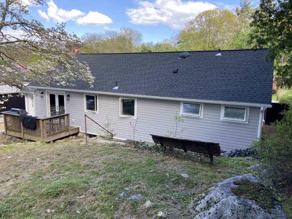 Side view of gray HardiePlank siding on home