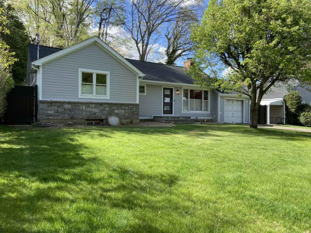 Side view of gray HardiePlank siding on home