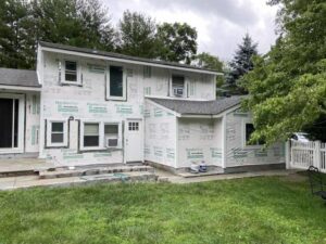 Harvey window replacement in progress on home in New Canaan