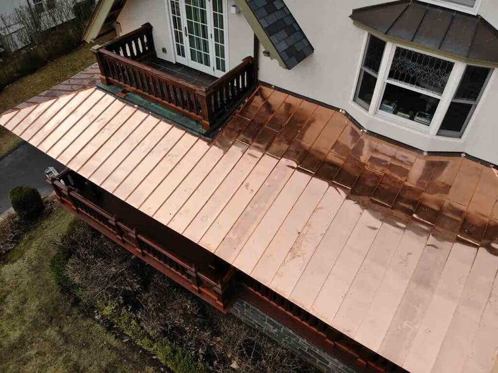 Aerial view of copper roof