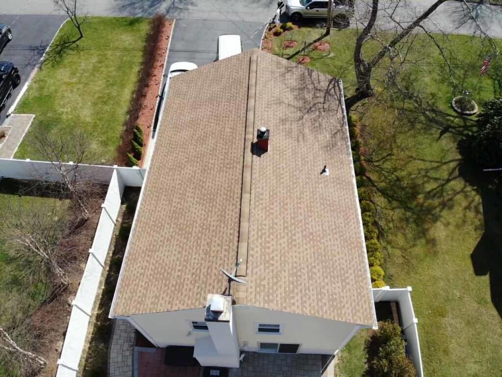 Aerial view of GAF asphalt shingles on roof