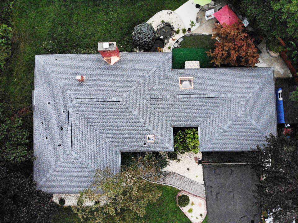 Overhead view of GAF Asphalt shingle replacement