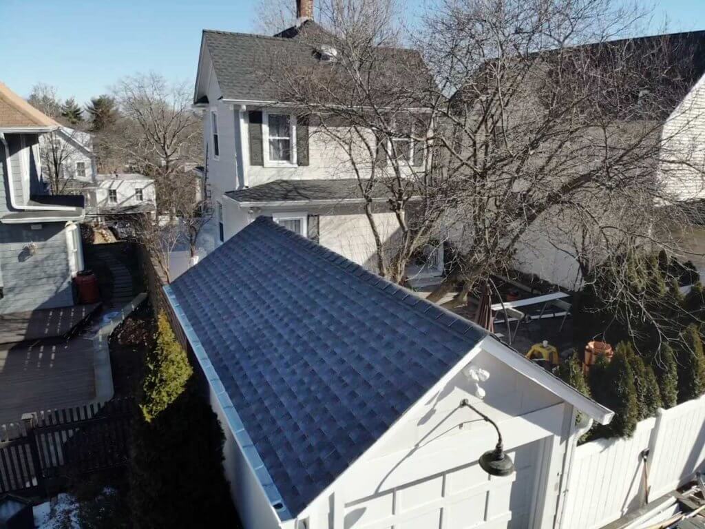 Aerial view of GAF asphalt shingles on home