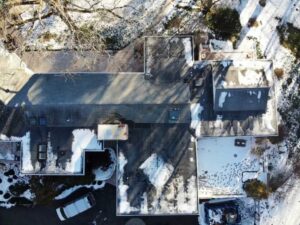 Overhead view of GAF asphalt shingles on home in Westport