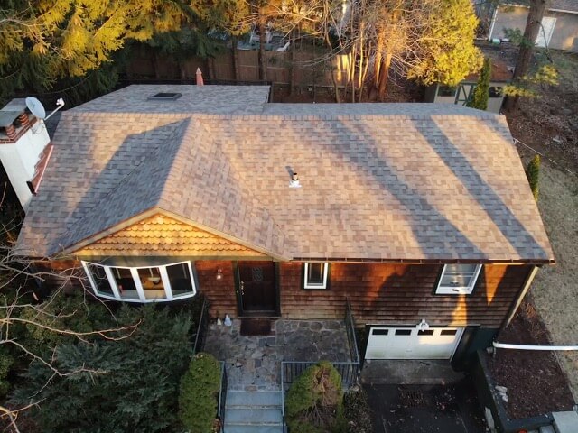 Aerial view of owens corning asphalt roof on home