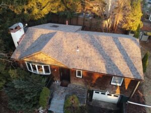 Aerial view of Owens Corning asphalt shingles on home