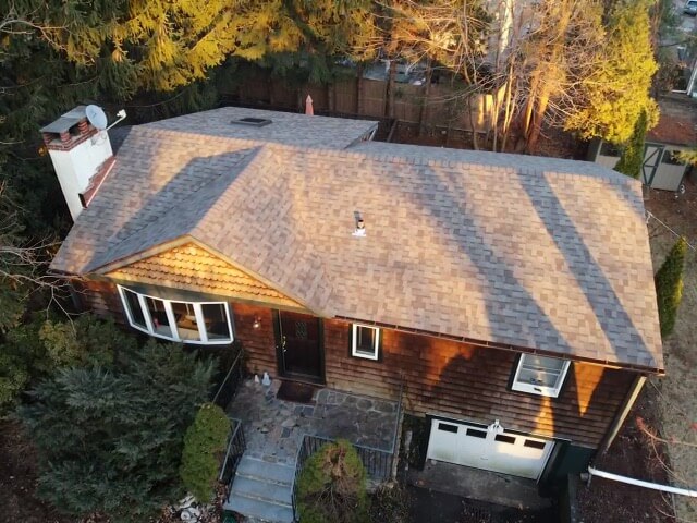 Aerial view of owens corning asphalt roof on home