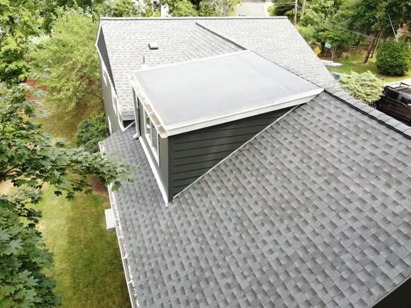 Overhead view of asphalt shingles on home in Tarrytown