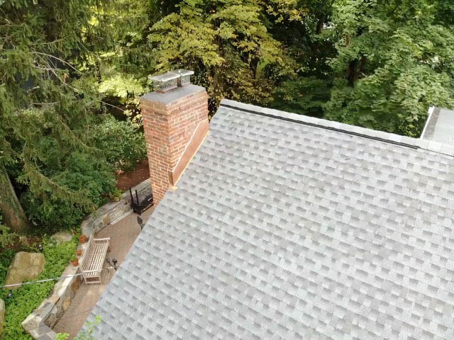 Overhead view of asphalt shingles on home in Tarrytown