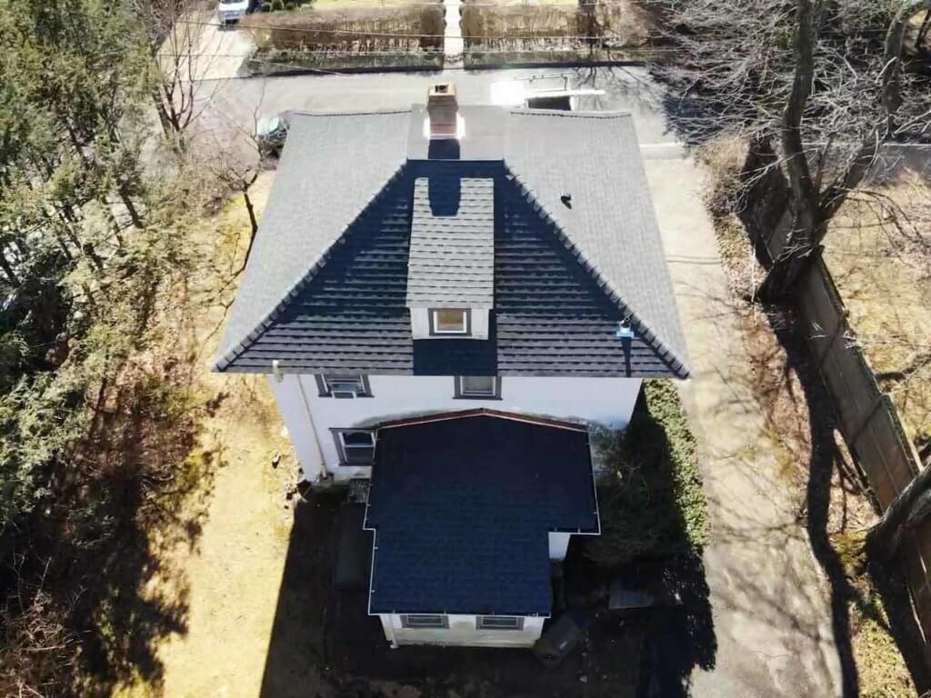 Aerial view of GAF Asphalt shingles on home