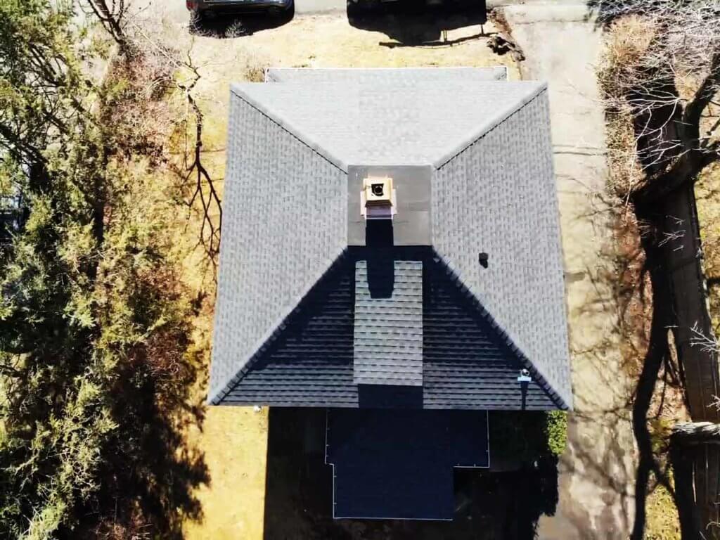 Aerial view of GAF Asphalt shingles on home