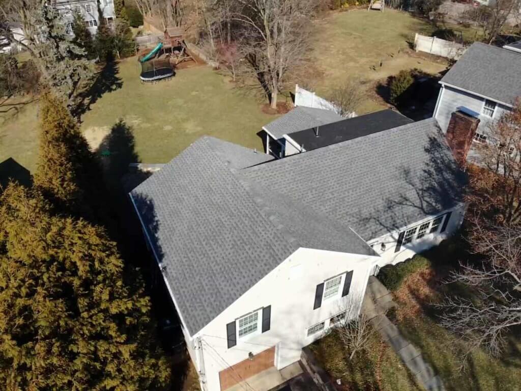 Aerial view of GAF Asphalt shingles on home