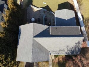 Aerial view of gray GAF asphalt shingles