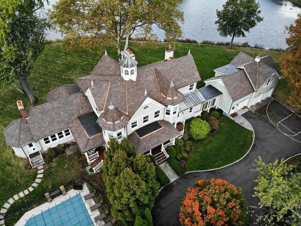 Aerial view of brava roof on home