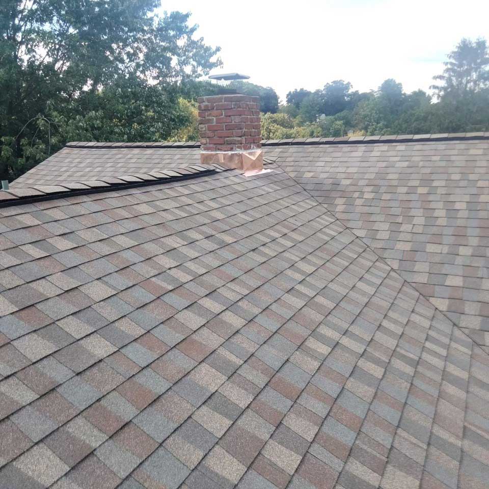 Closeup of GAF asphalt shingles on home