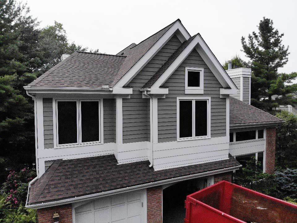 Side view of GAF asphalt shingles on home