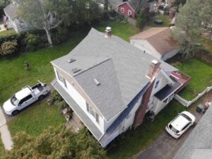 Aerial view of gray GAF asphalt roof in Port Chester