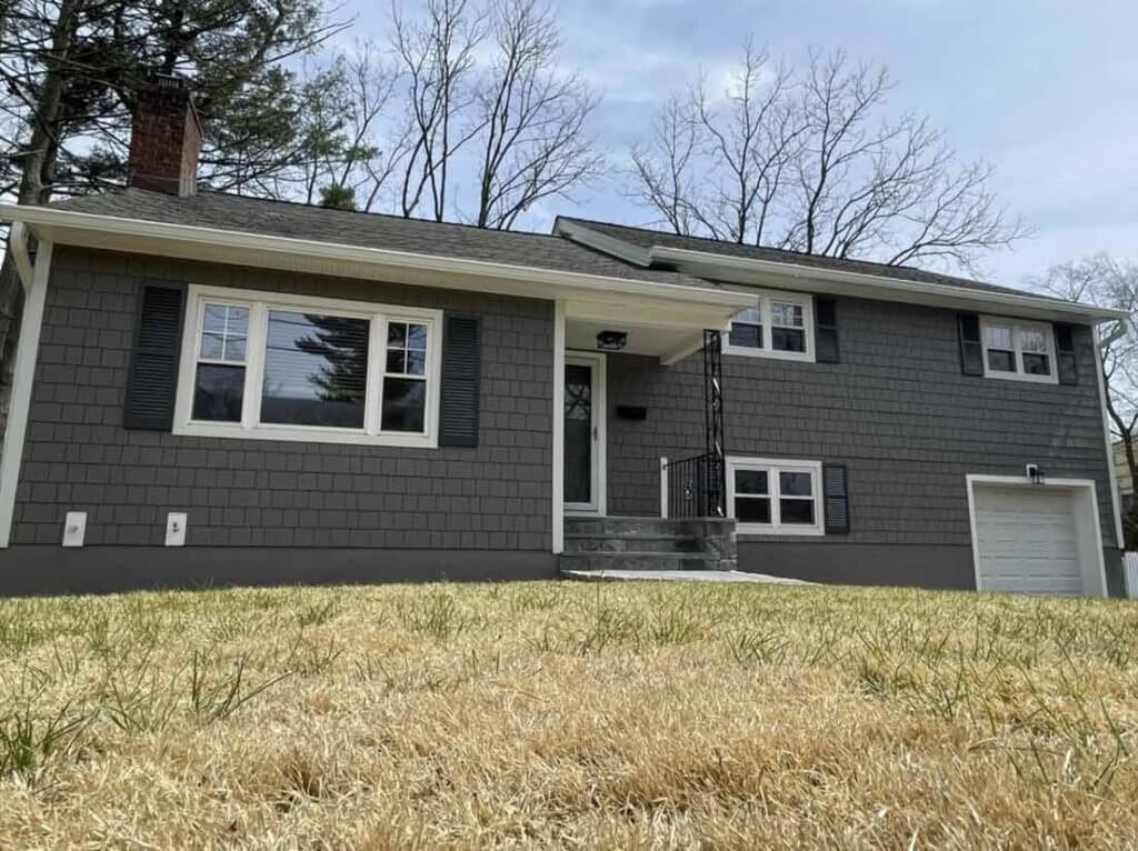 Gray James Hardie siding on home