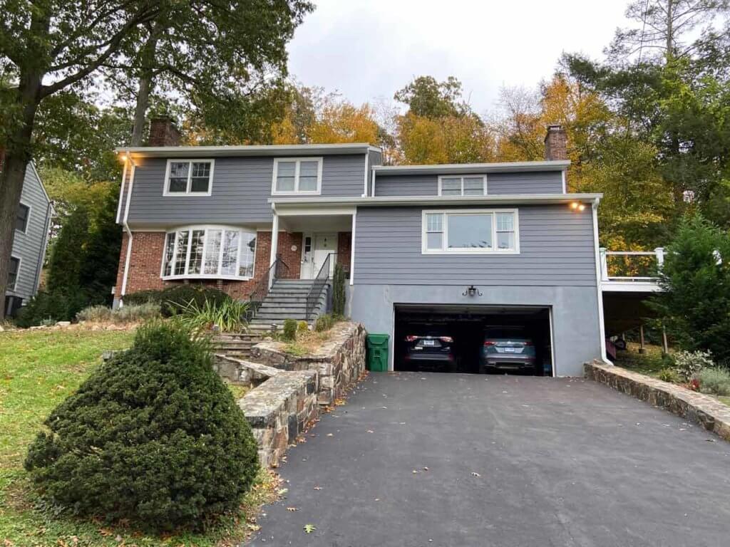 Gray James Hardie siding on home