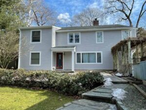 Front of home with beige James Hardie siding