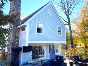 Two-story home with white James Hardie siding