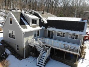 Back view of home with Beige James Hardie siding 