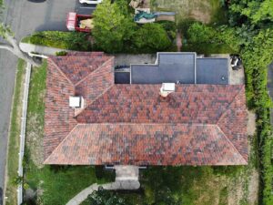 Overhead view of tile roof