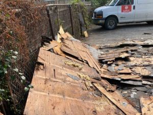 Moisture damage on plywood removed from attic