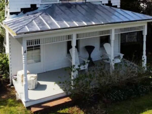 Metal roof installation in progress