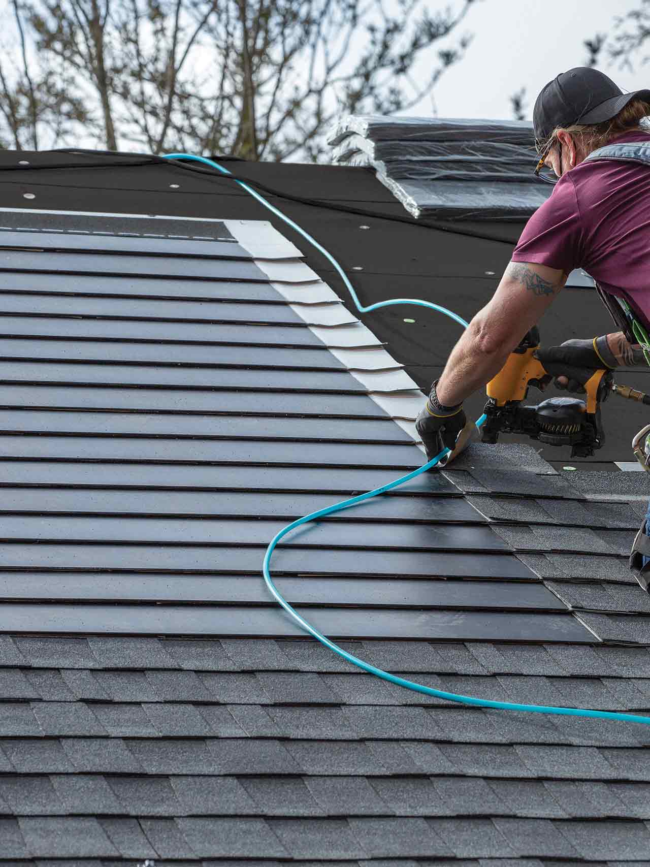 GAF Timberline solar shingle installation in progress