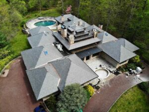 Aerial view of DaVinci slate roof with single-width tiles in North Stamford, CT