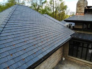 Copper Alpine snowguards on DaVinci slate roof in North Stamford, CT