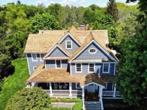 Cedar on blue home