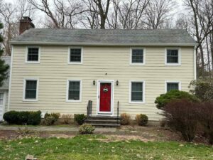 Front of home with James Hardie siding in Navajo beige