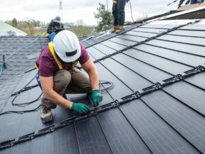 GAF Timberline solar shingle installation in progress