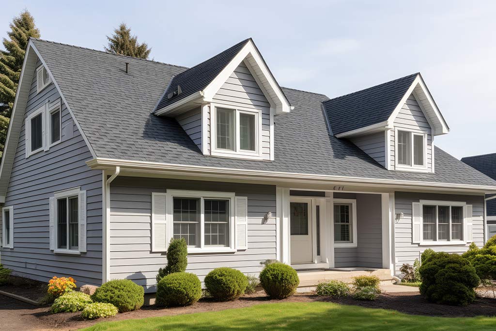 side house view with asphalt roof