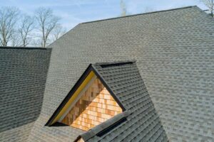 asphalt roof with wood siding