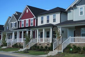 multiple houses with asphalt roofs